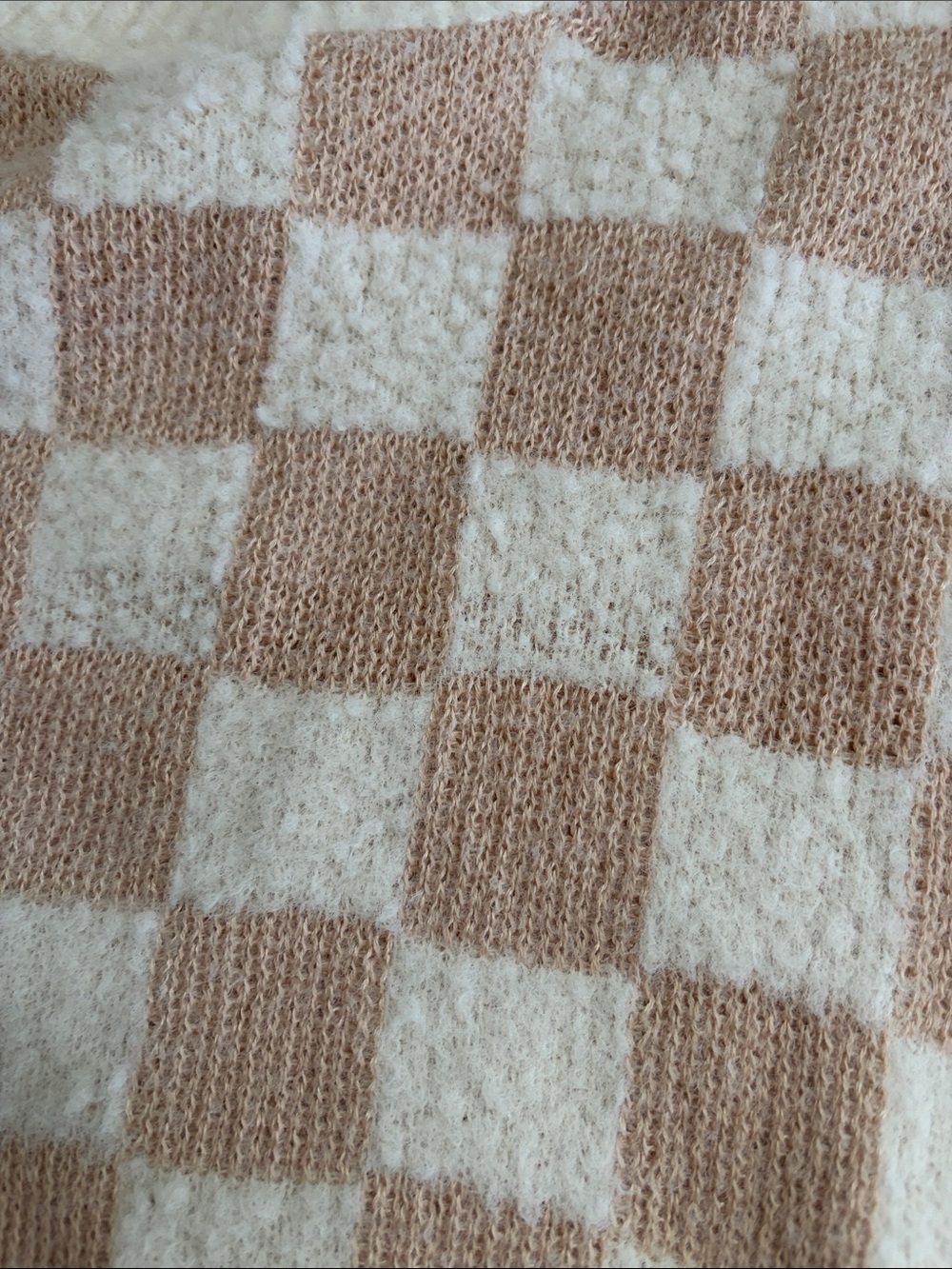 Debut Cream and Beige Checkerboard Crewneck Sweater - Picture 3 of 4